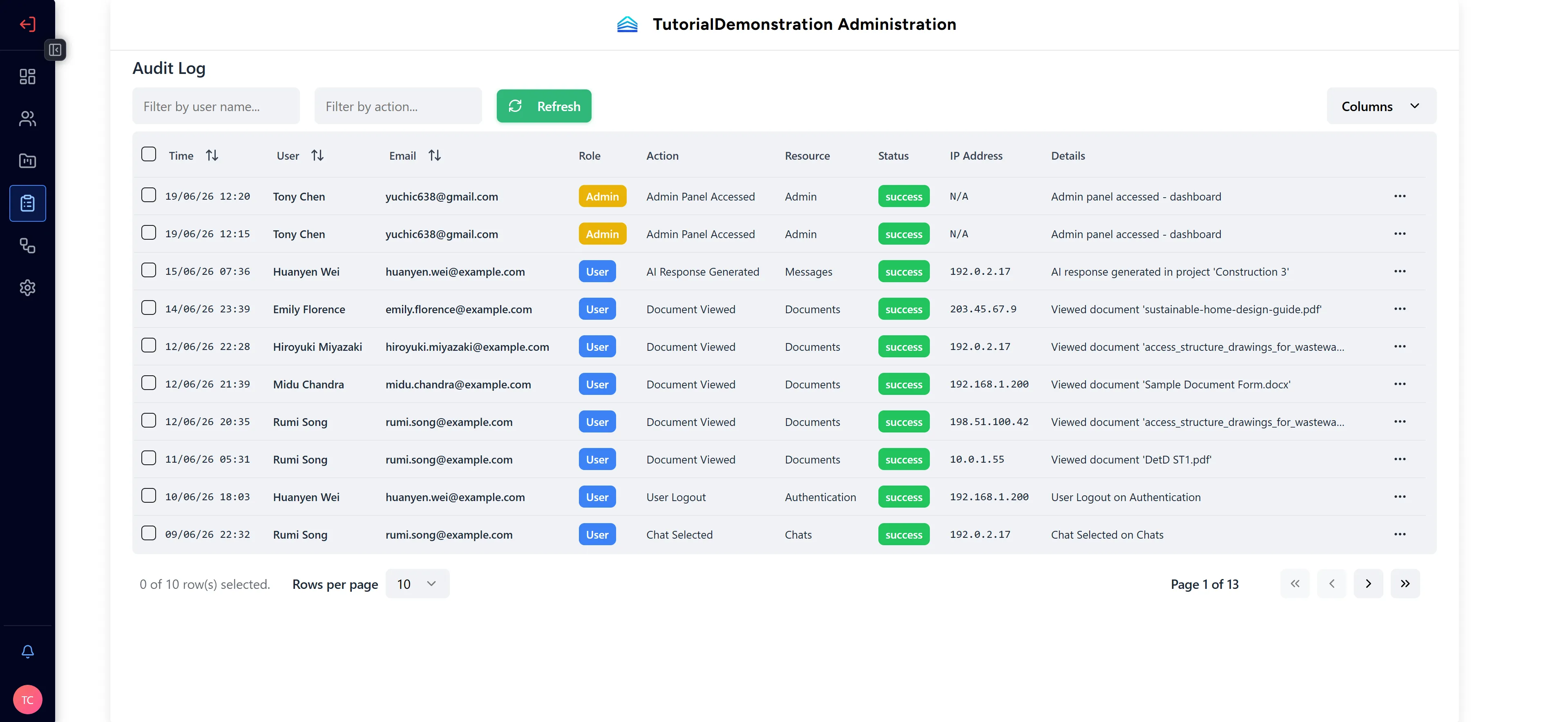 Audit Logs Table Interface