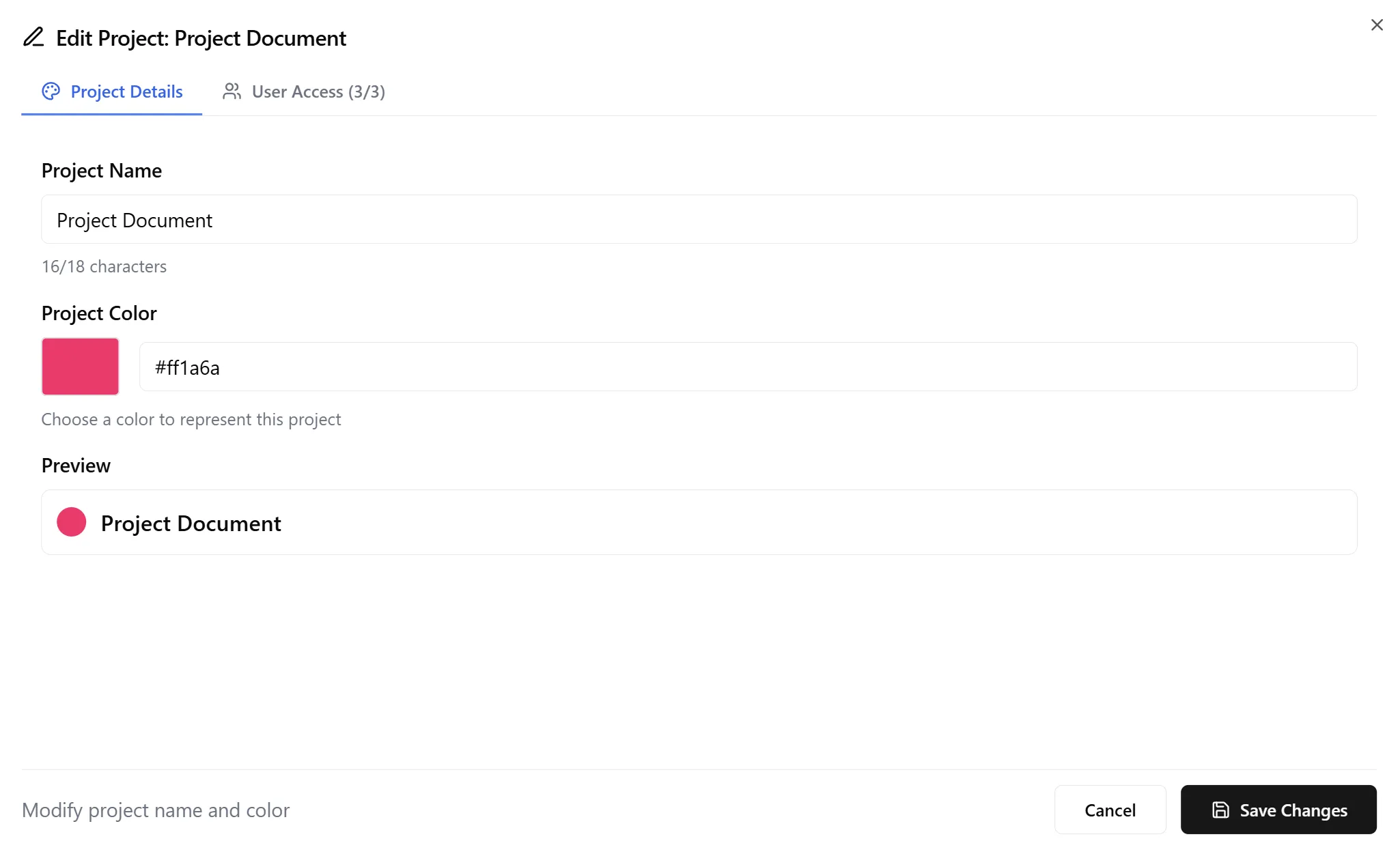 Edit Project Modal